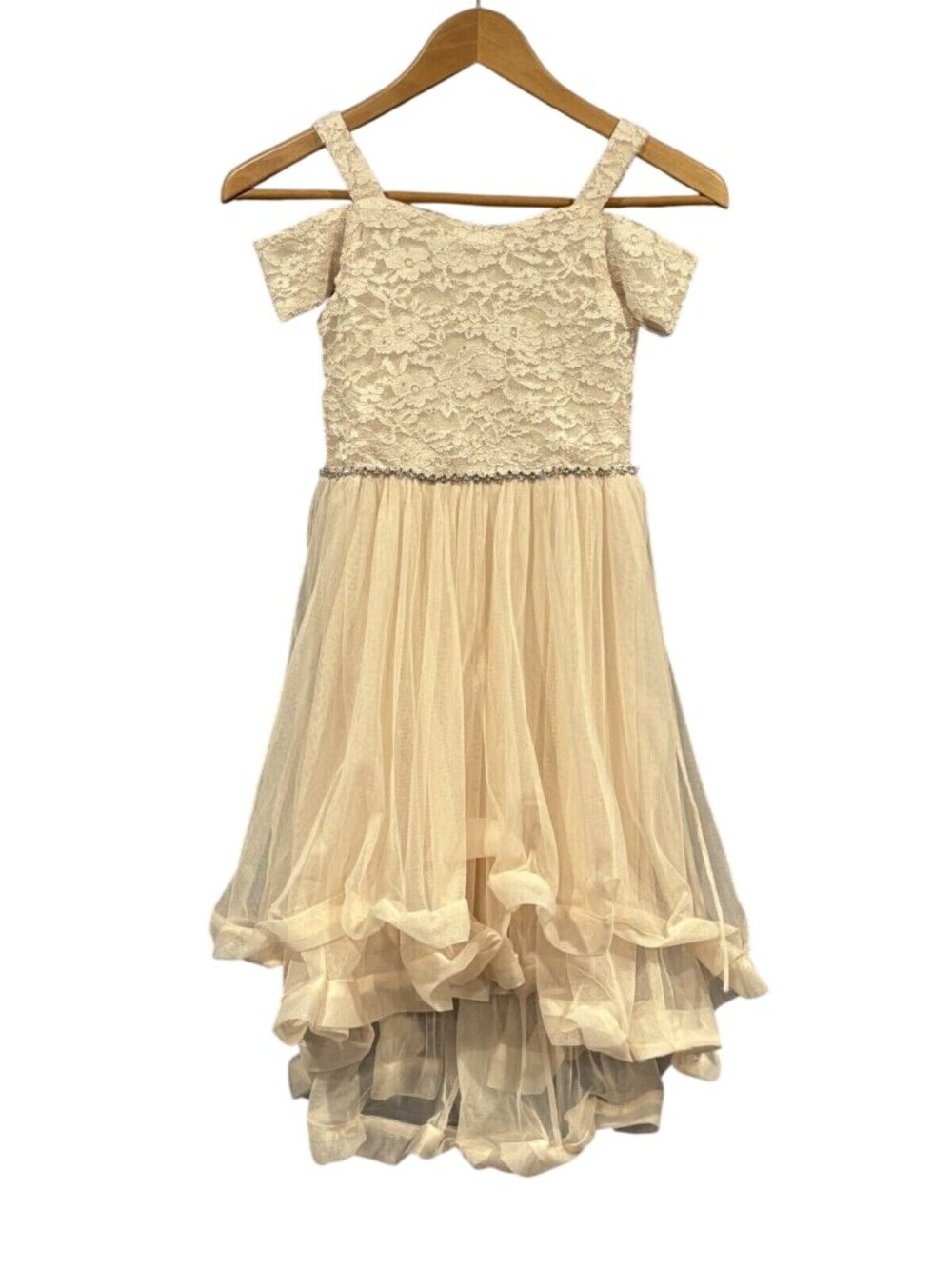 Speechless Kids Beige Lace & Tulle High-Low Dress Size 10